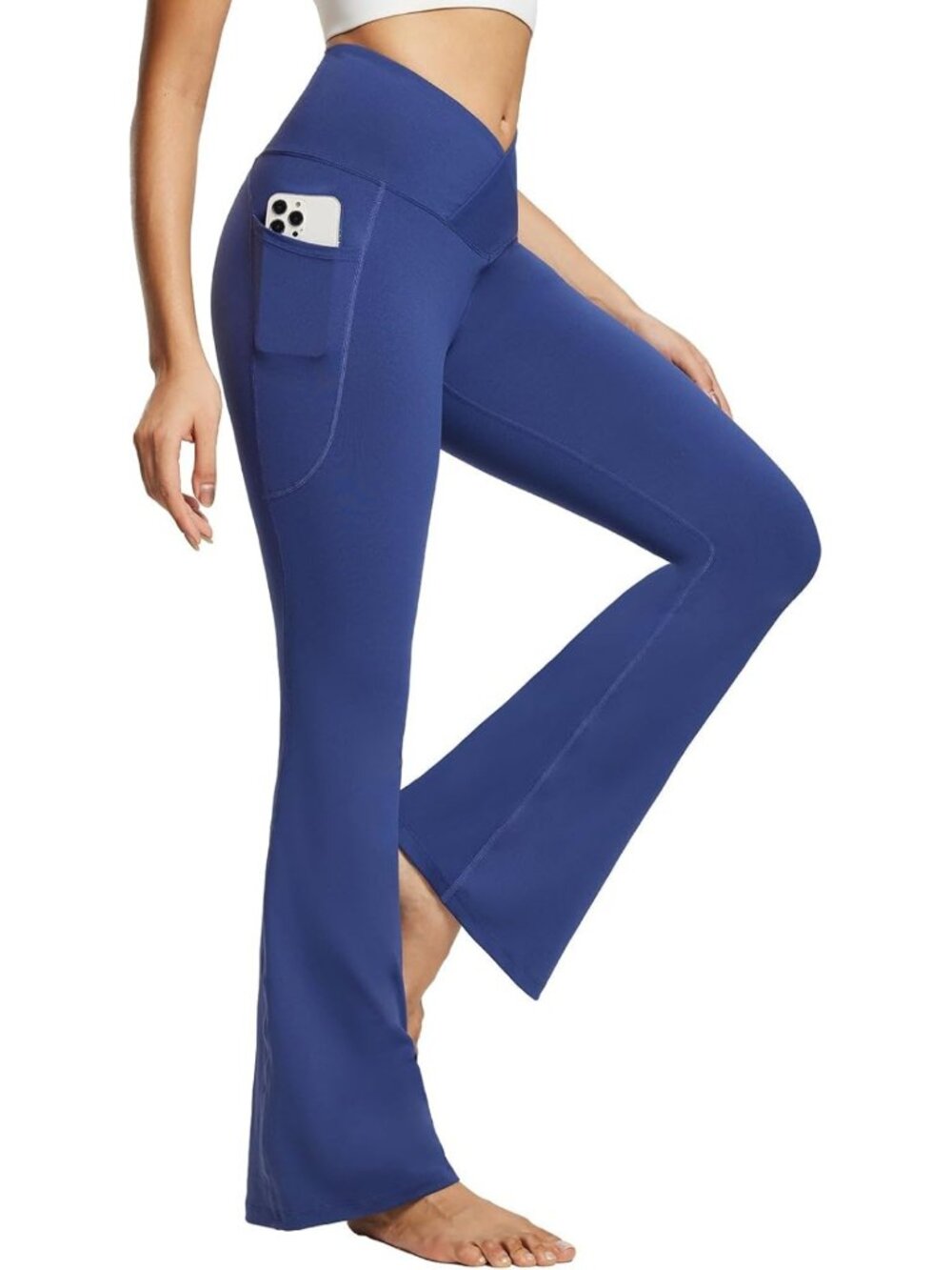 High Waist V Crossover Flare Leggings with Pockets for Yoga & Fitness